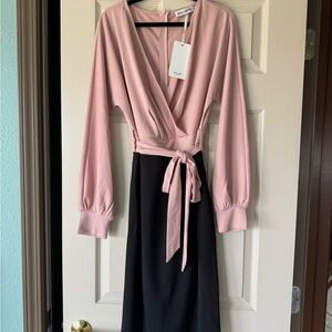 Grace Karin Blush Pink and Black Long Sleeve Dress